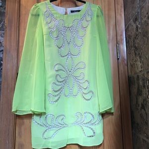 Vibrant lemon-lime bell sleeve dress